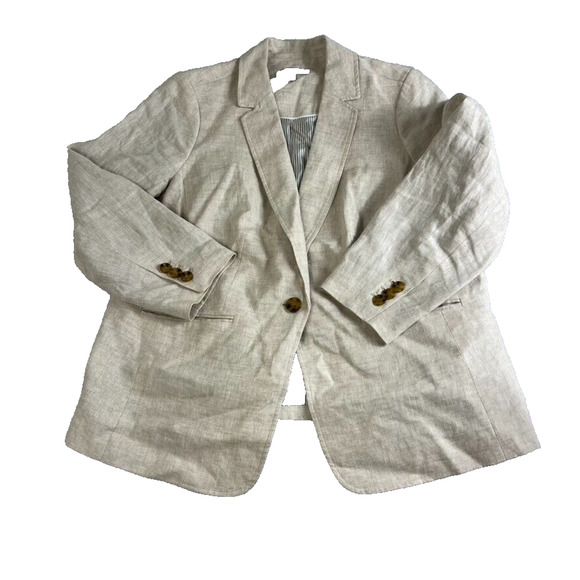 Talbots Blazer Womens Plus Petite 14 Classic Natural Beige Linen Minimalist NWOT - Picture 7 of 13